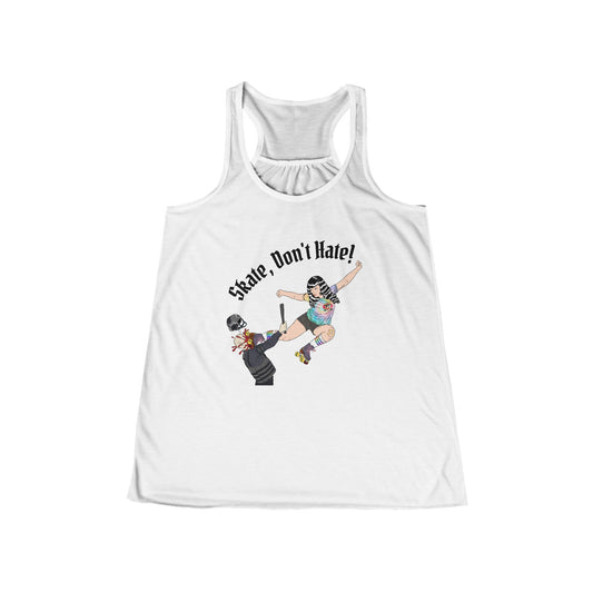 Women's Flowy Racerback Tank with 'Skate Don't Hate' Design, Perfect for Skate Enthusiasts, Summer Vibes, Casual Wear, Activewear, Gift Idea